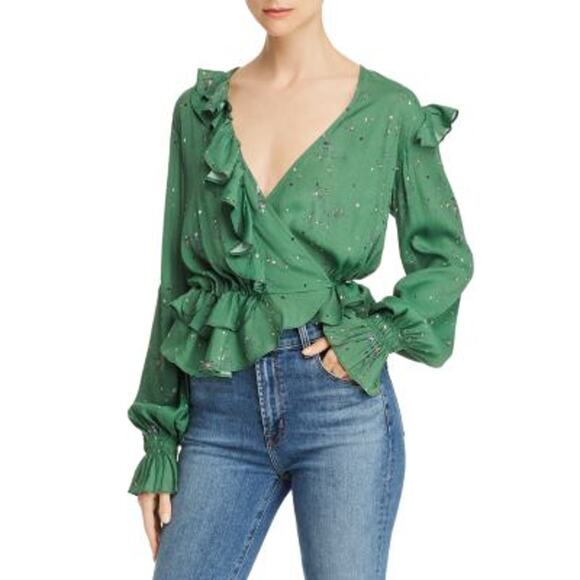NWT Preen By Thornton Bregazzi Women's Paloma Wrap Top Long Sleeve Green XS Boho - Picture 15 of 15